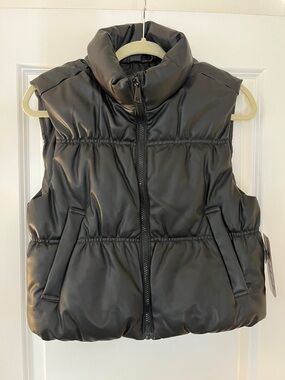 Ci Sono Black Faux Leather Jacket with Brown Patch Detail